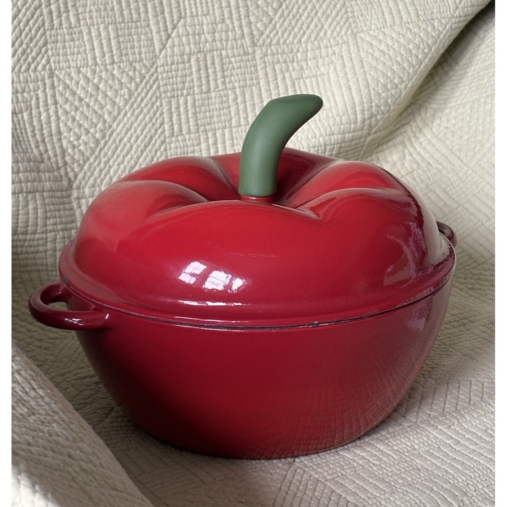 Red Enameled Cast Iron TomatoShaped Dutch Oven Cookware Casserole Pot 2 Qt Heavy